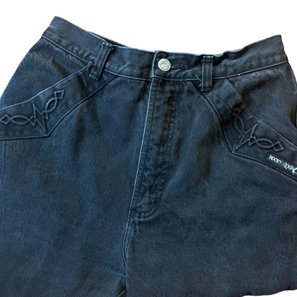 Vtg Rocky Mountain Western Black High Rise Straight Leg Frayed Hem Cropped Jeans